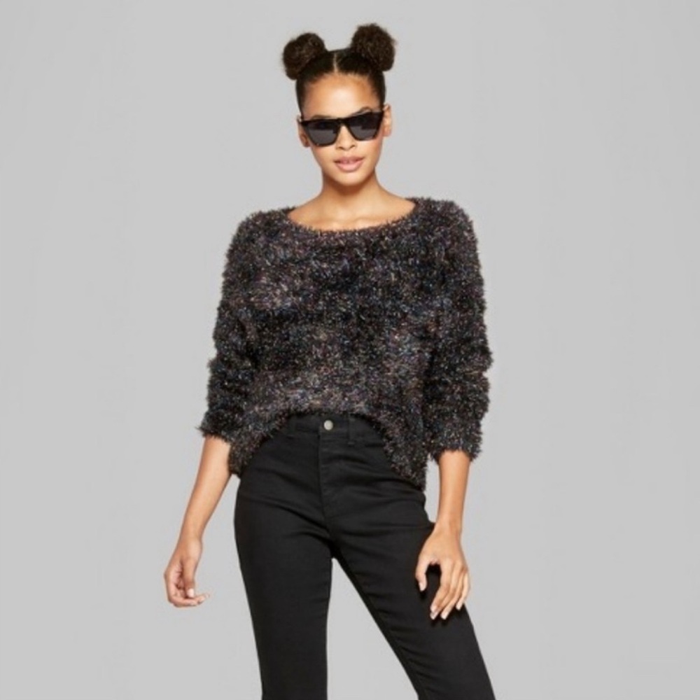 Blushe‎ by Spiegel Black Long Sleeve Metallic Pullover Sweater